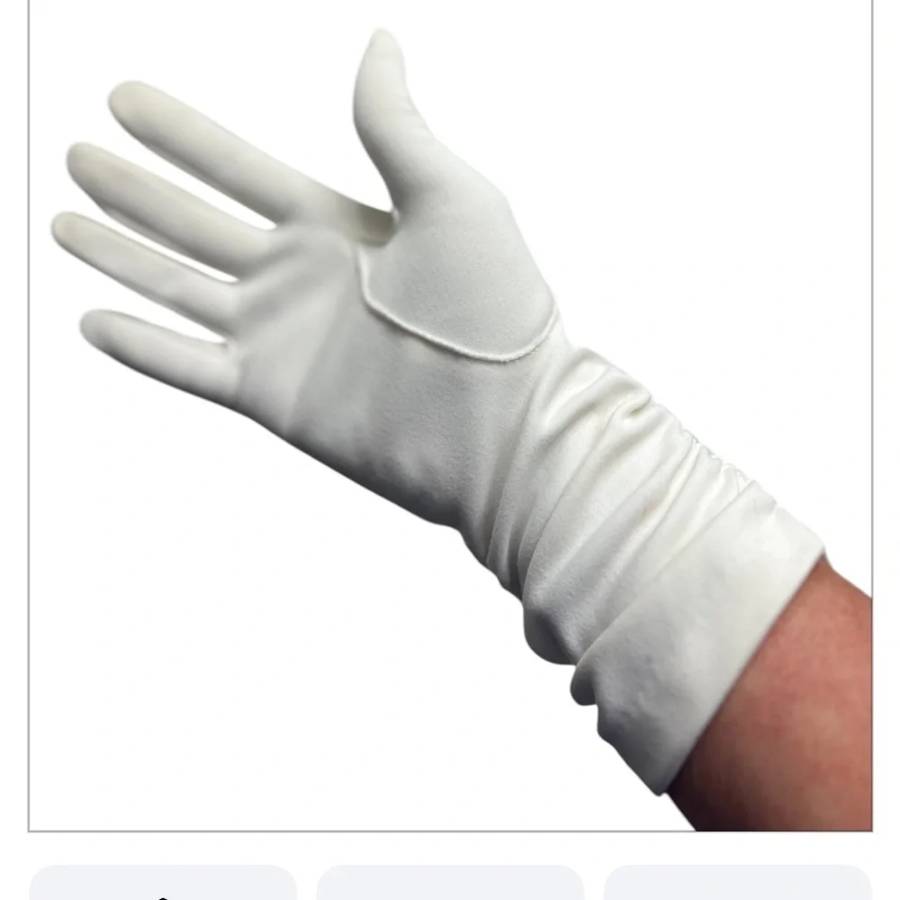 Vintage Ivory Ruched Cotton Gloves Small Formal Prom Costume Retro Wedding Dance